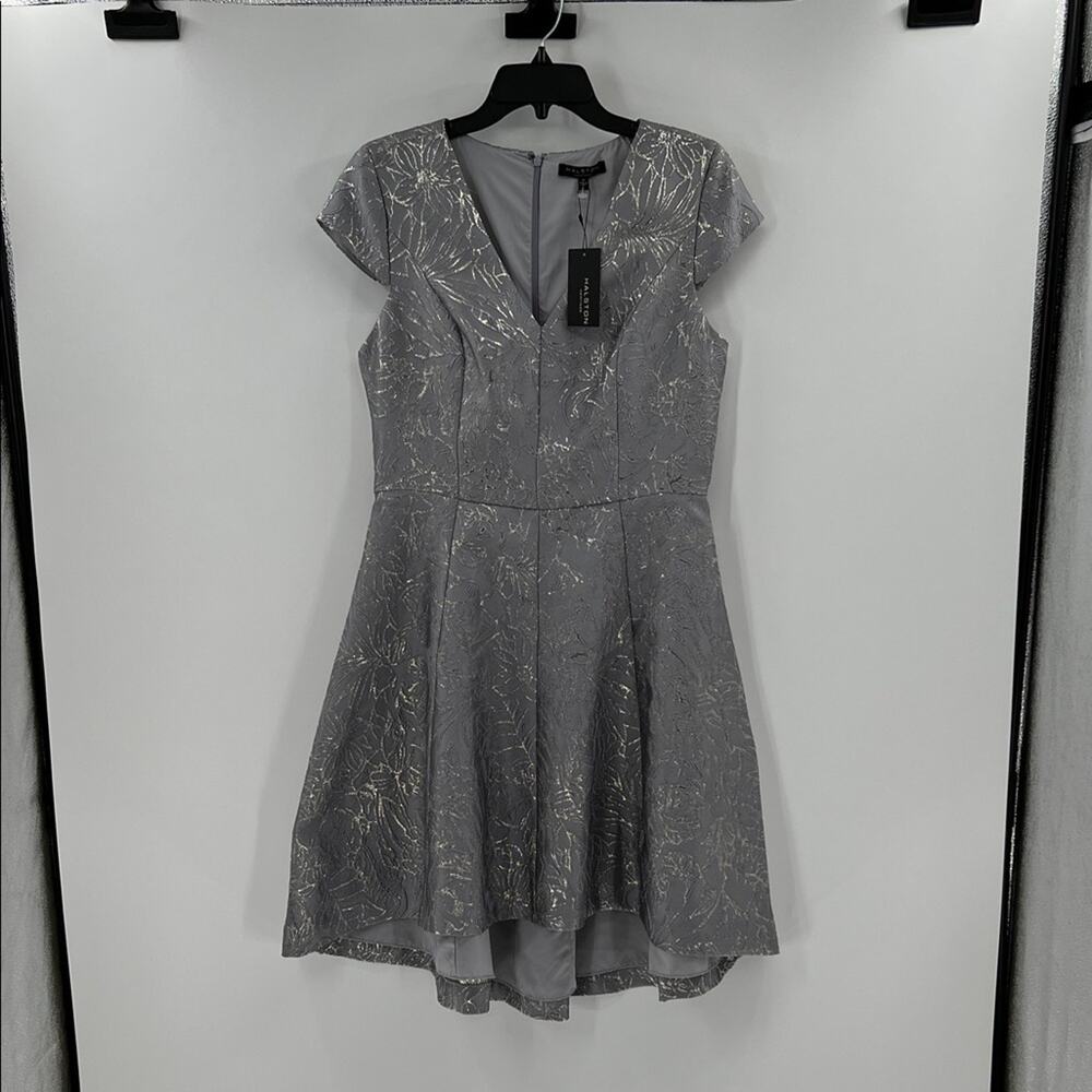 Halston Heritage Women's Metallic High Low Dress - Silver/Gray - 10 - NWT
